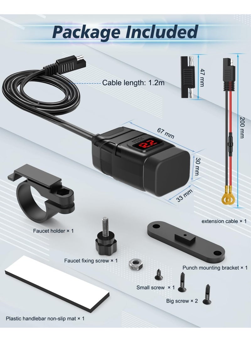 Motorcycle Phone Charger, 6.4A Dual USB Type C PD & Quick Charge 3.0 Motorcycle USB Charger with Voltmeter & ON/Off Switch, Waterproof Motorcycle Accessories for Phone, Tablet, GPS, etc - Image 5